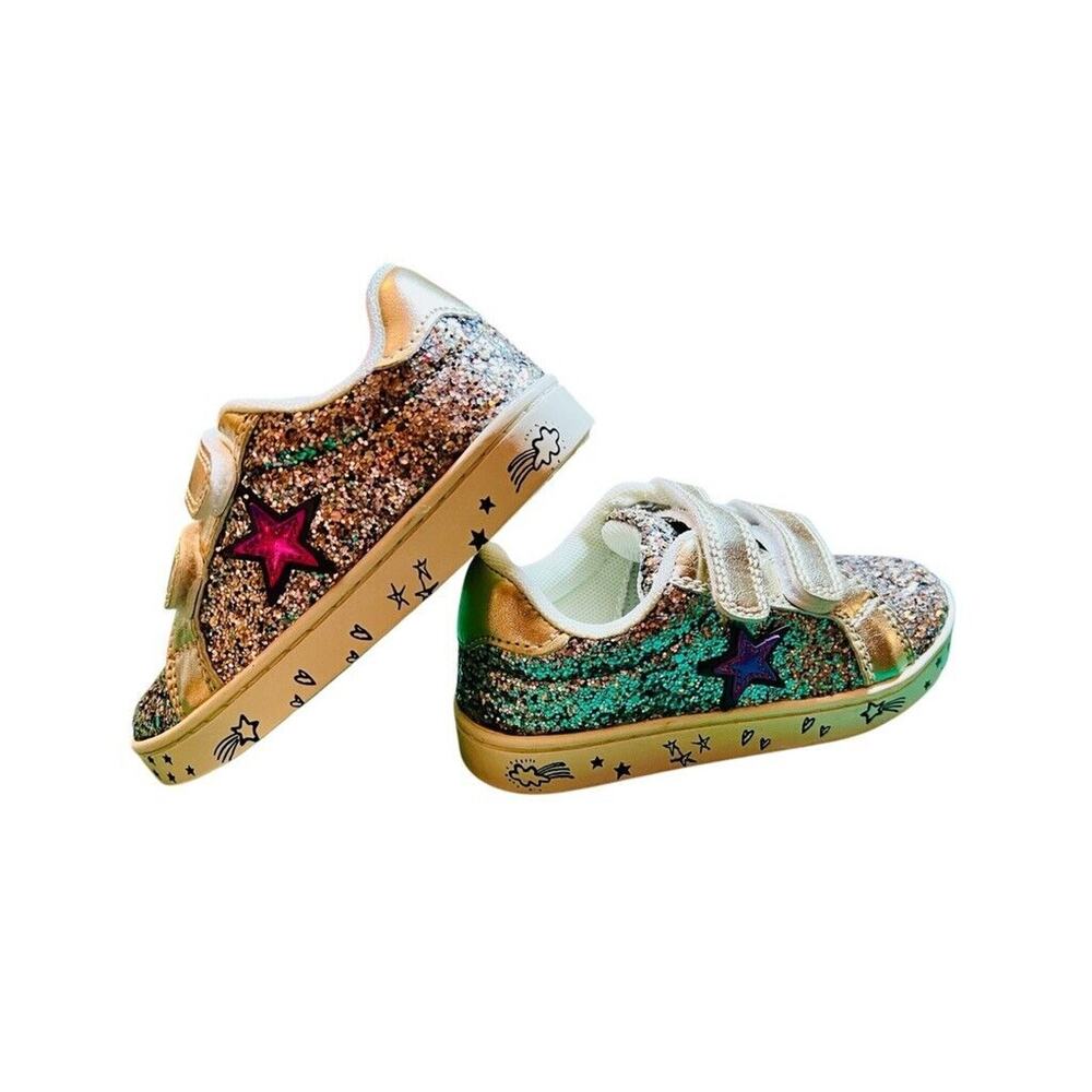 Cupcake Couture Gold Glitter Star Sneaker Sz 8 Kids Straps for Slip On